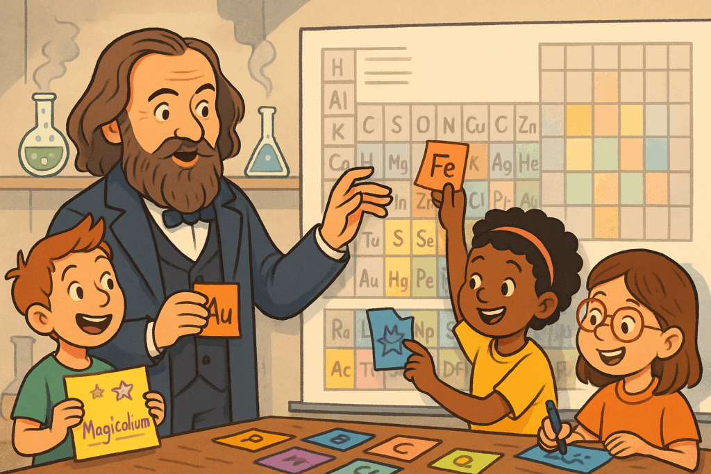 Dmitri Mendelejev en Kinderen in Laboratorium